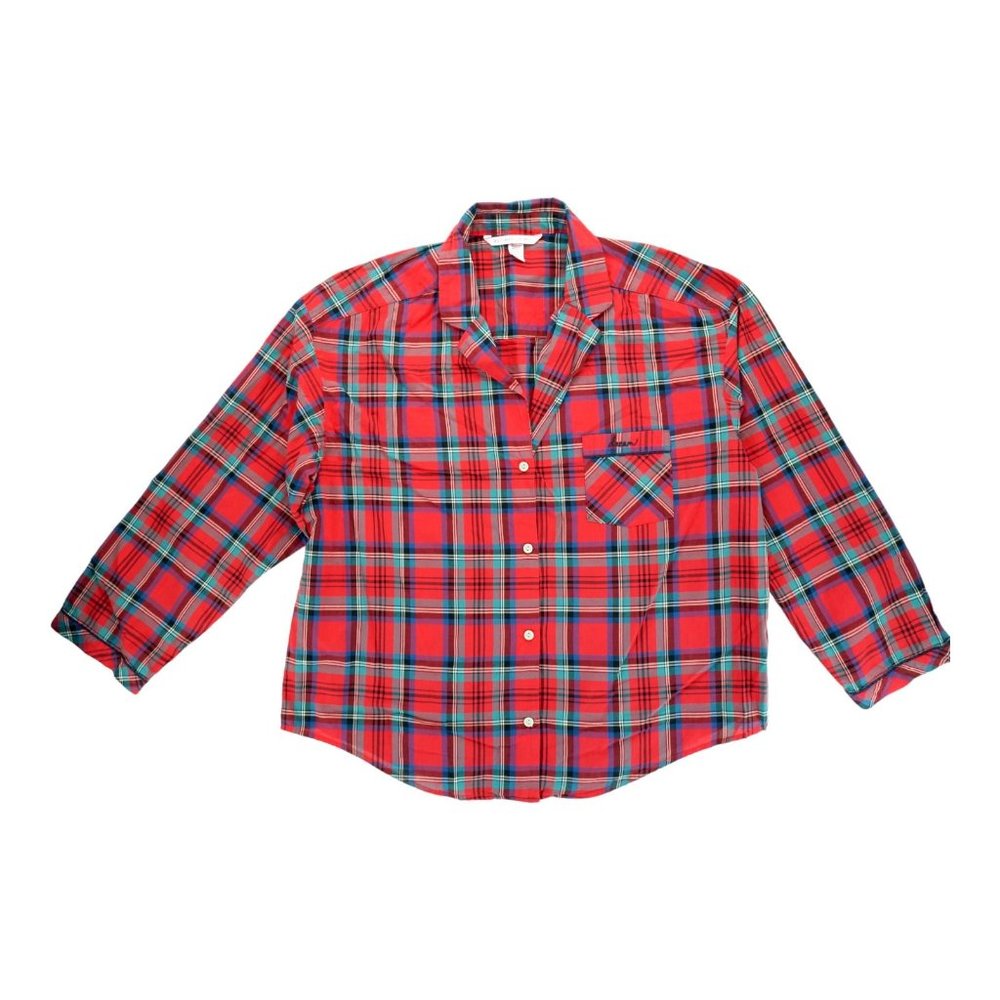 Victorias Secret Womens Red Plaid Flannel Sleep Night Shirt DREAM Size Large